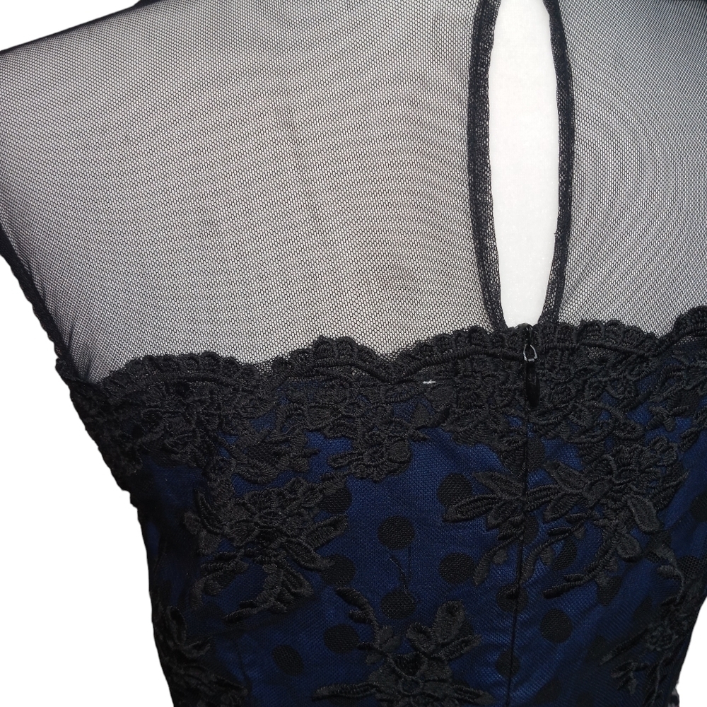 MissMay Retro Pin-Up Swing Dress Polka-Dot Floral Lace Blue/Black Size Small - Picture 11 of 16